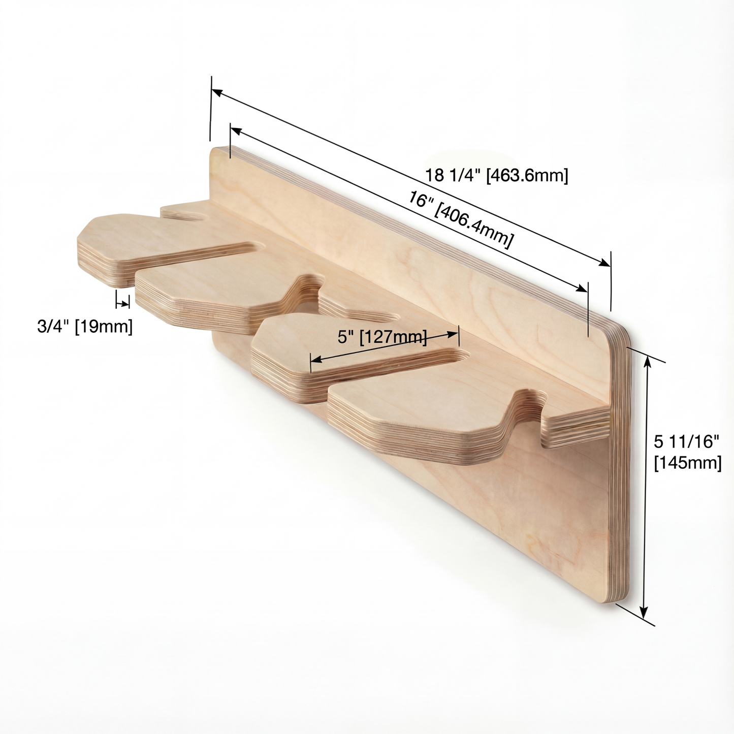 Wall-mounted alpine ski rack - Birch plywood - 1 pair with poles