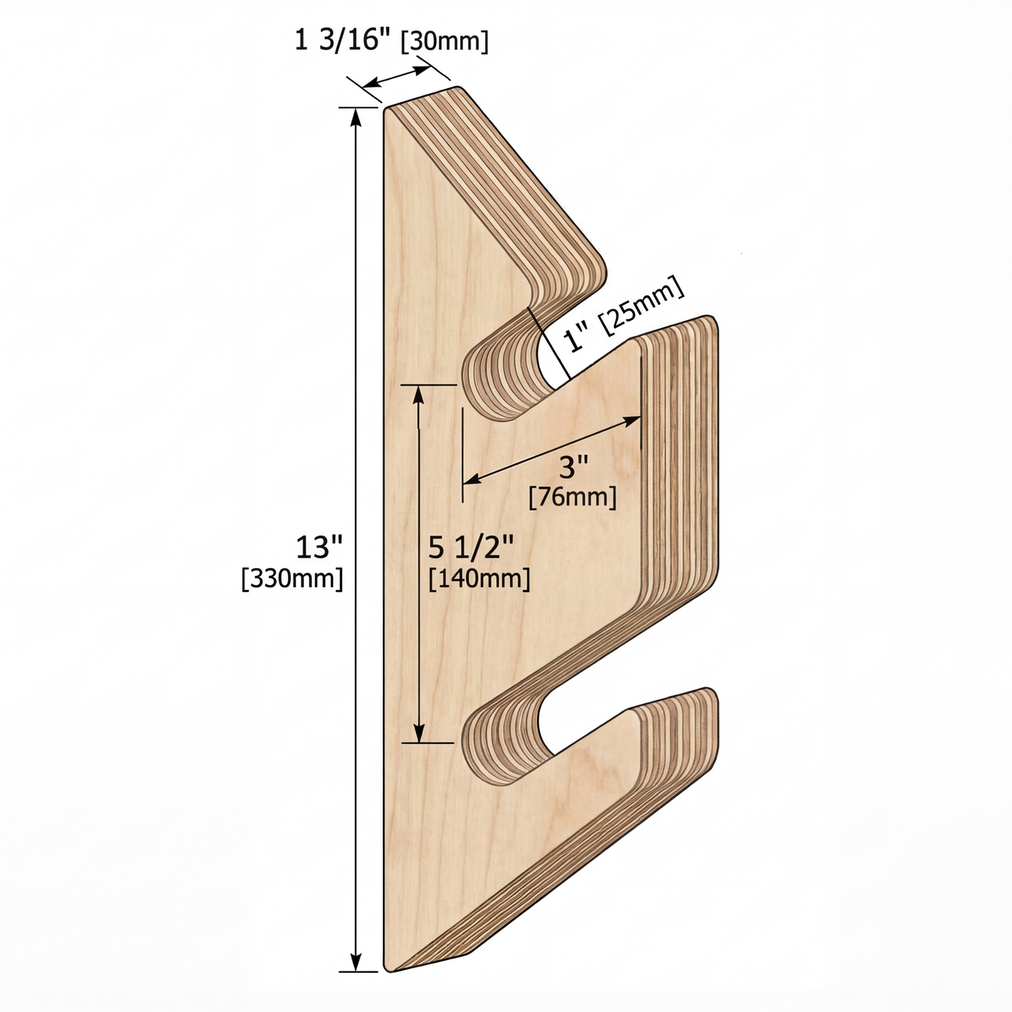 Support mural horizontal pour skis alpins - Design minimaliste épuré