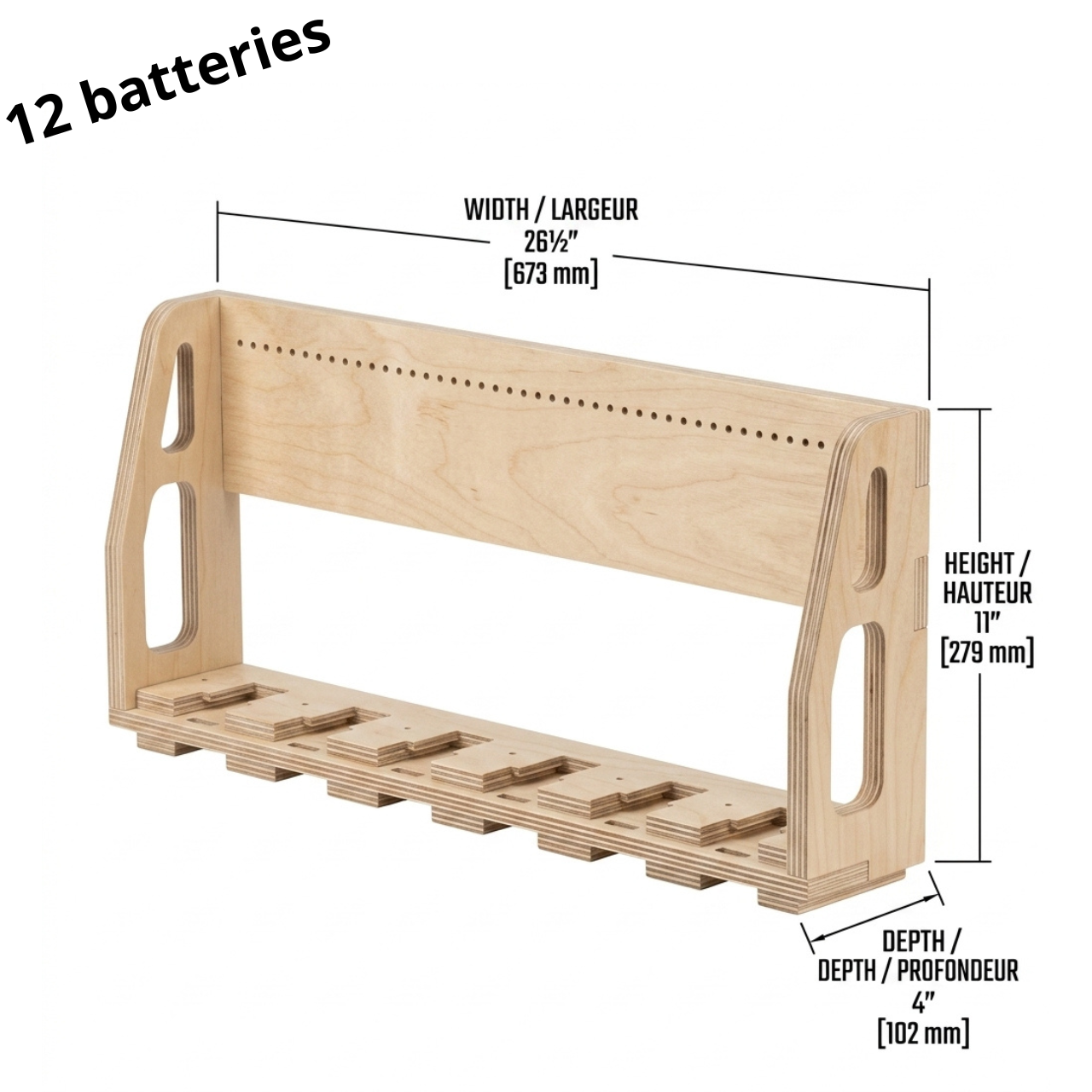 Station de recharge compatible DeWalt 20V/60V – 100% bois – Pour 6, 8, 10 ou 12 batteries