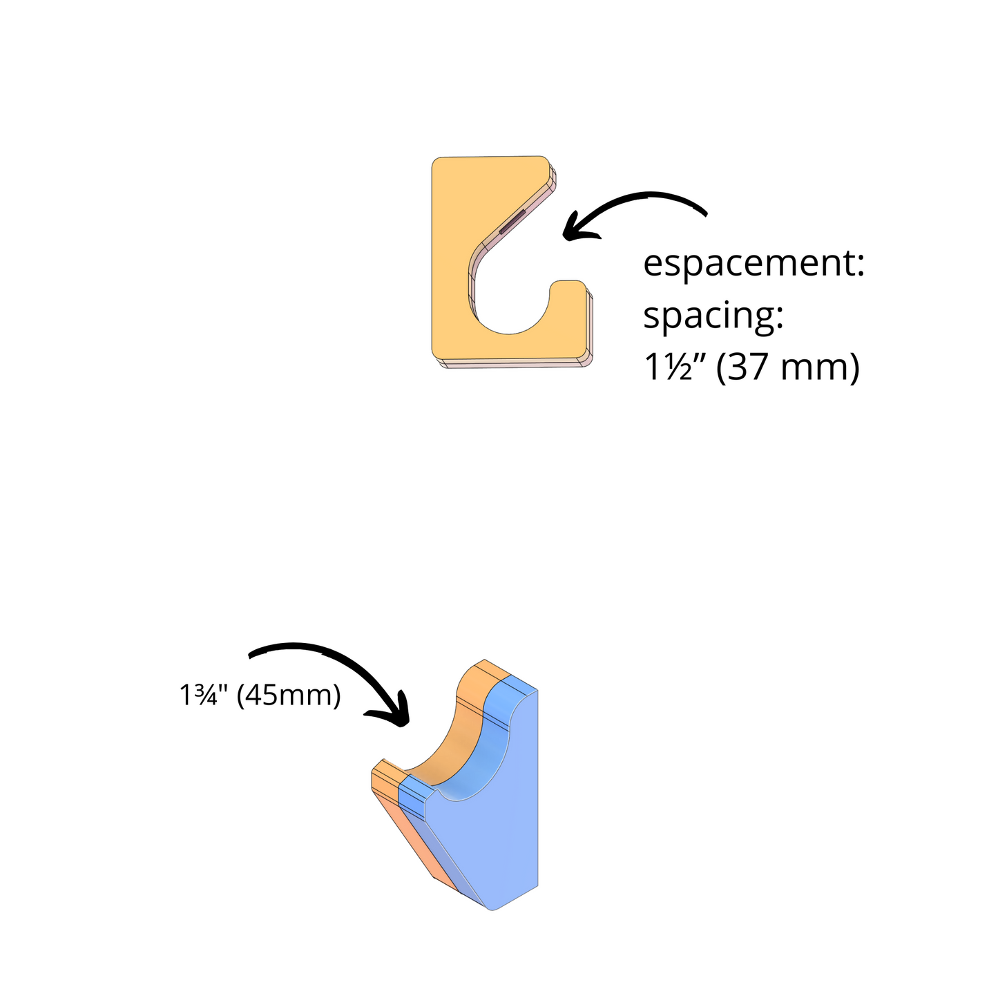 Support vélo mural design – Bois massif ou contreplaqué de merisier, accroche par roues et cadre, angle 15–20°, vis et ancrages inclus