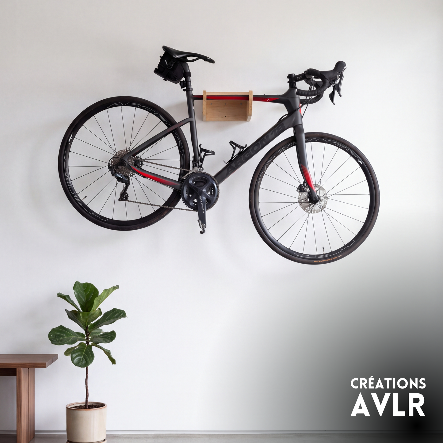 Support vélo mural en bois massif ou contreplaqué de merisier – Stable et solide, vis fournies, avec protection cadre