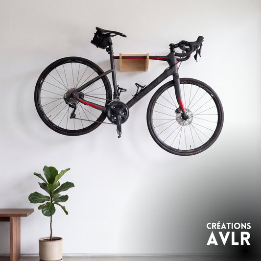 Support vélo mural en bois massif ou contreplaqué de merisier – Stable et solide, vis fournies, avec protection cadre