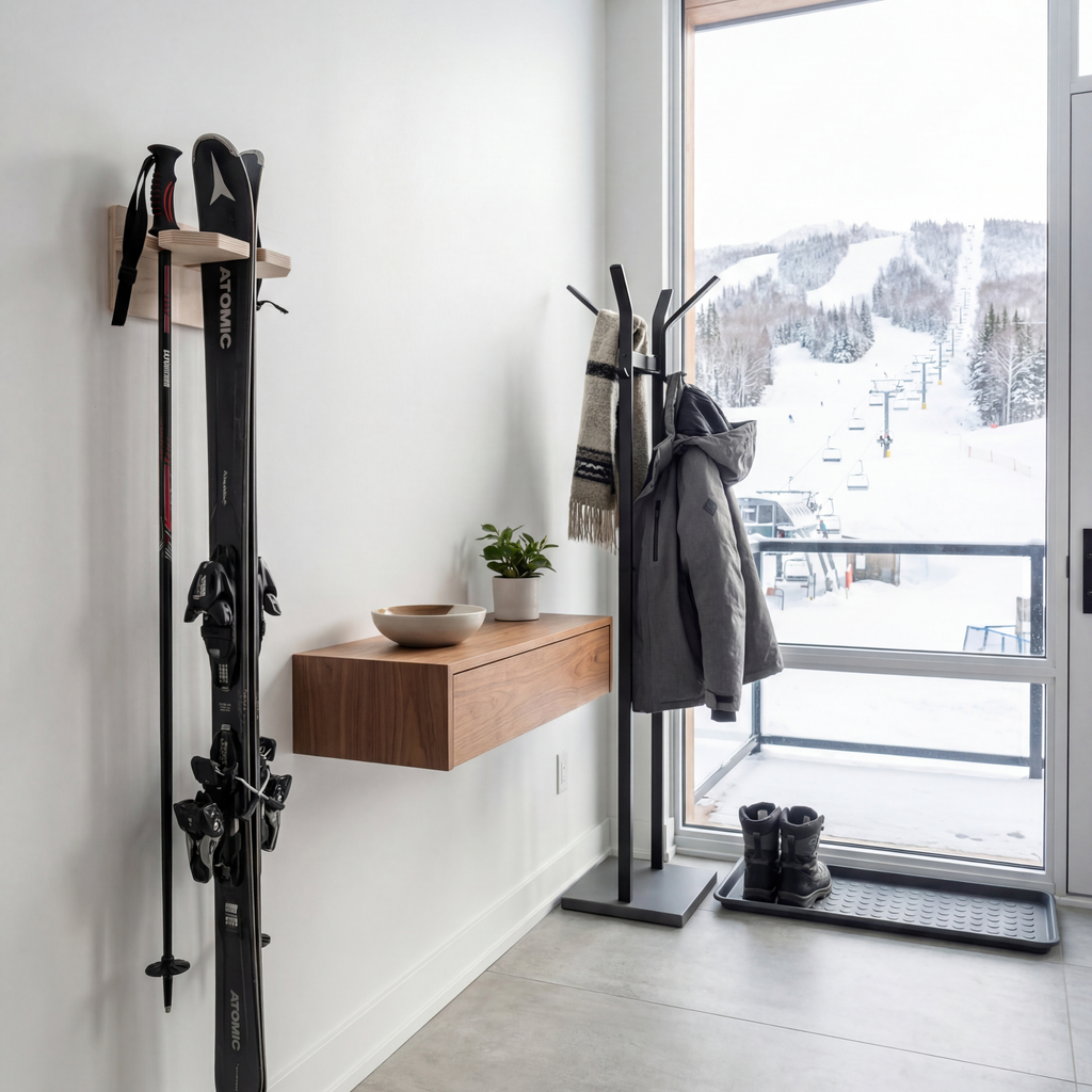 Support mural pour skis, contreplaqué de merisier