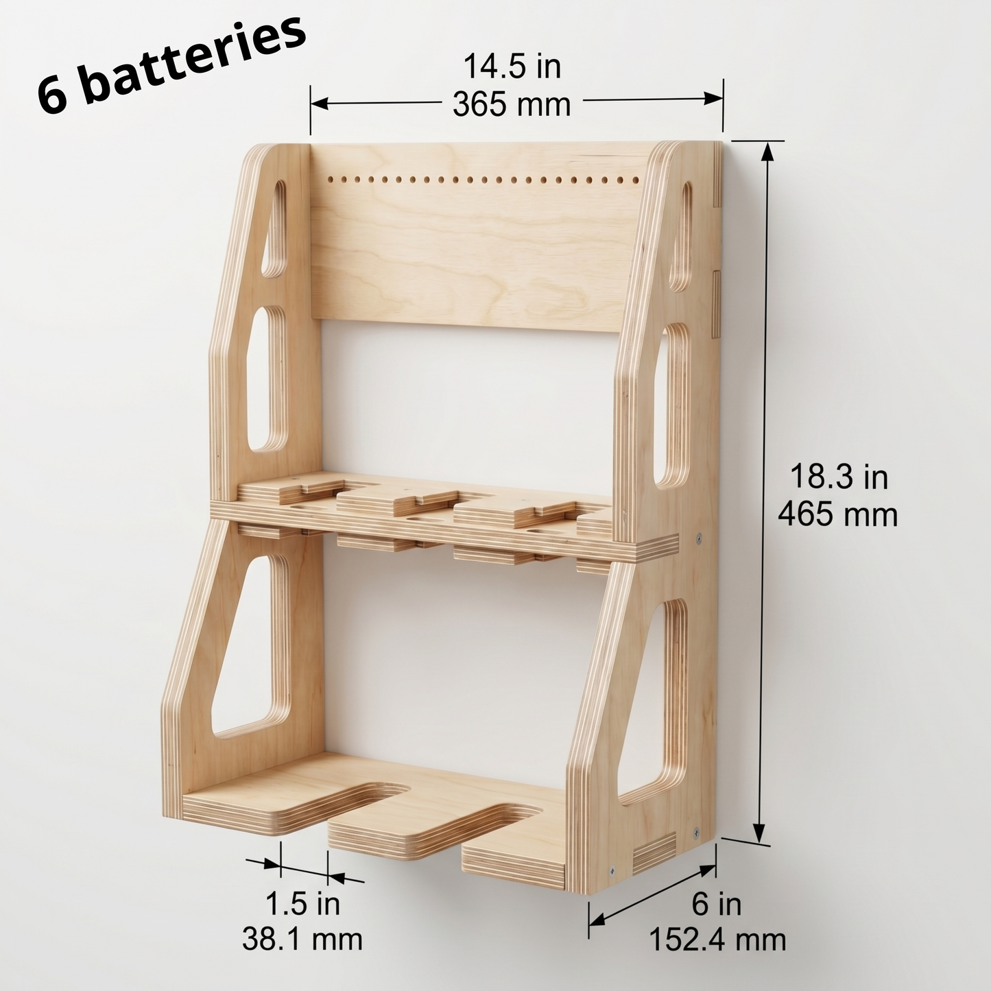 Station de recharge et support d'outils compatible DeWalt® - Contreplaqué de merisier pour 6, 8, 10 ou 12 batteries