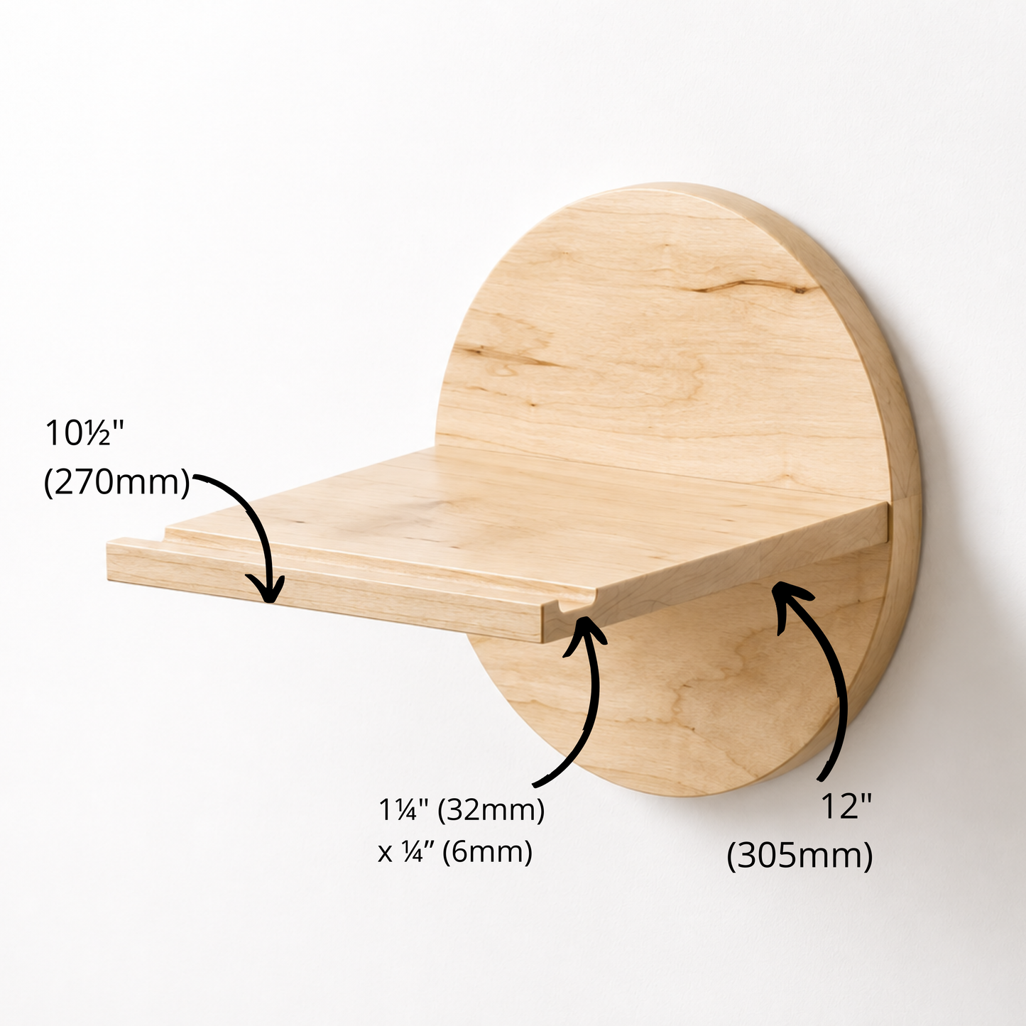 Support mural à vélo design en bois massif forme ronde avec tablette – guidon jusqu’à 22" – capacité 35 lb