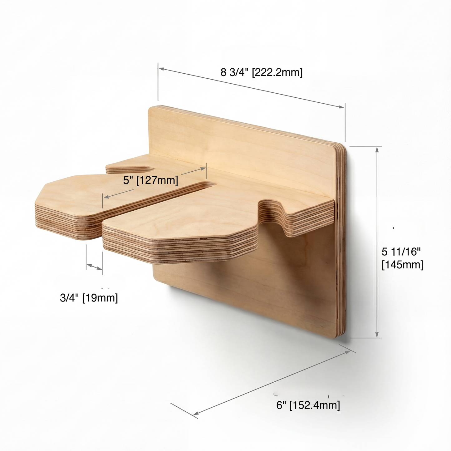 Wall-mounted alpine ski rack -  Birch plywood - 1 pair with poles