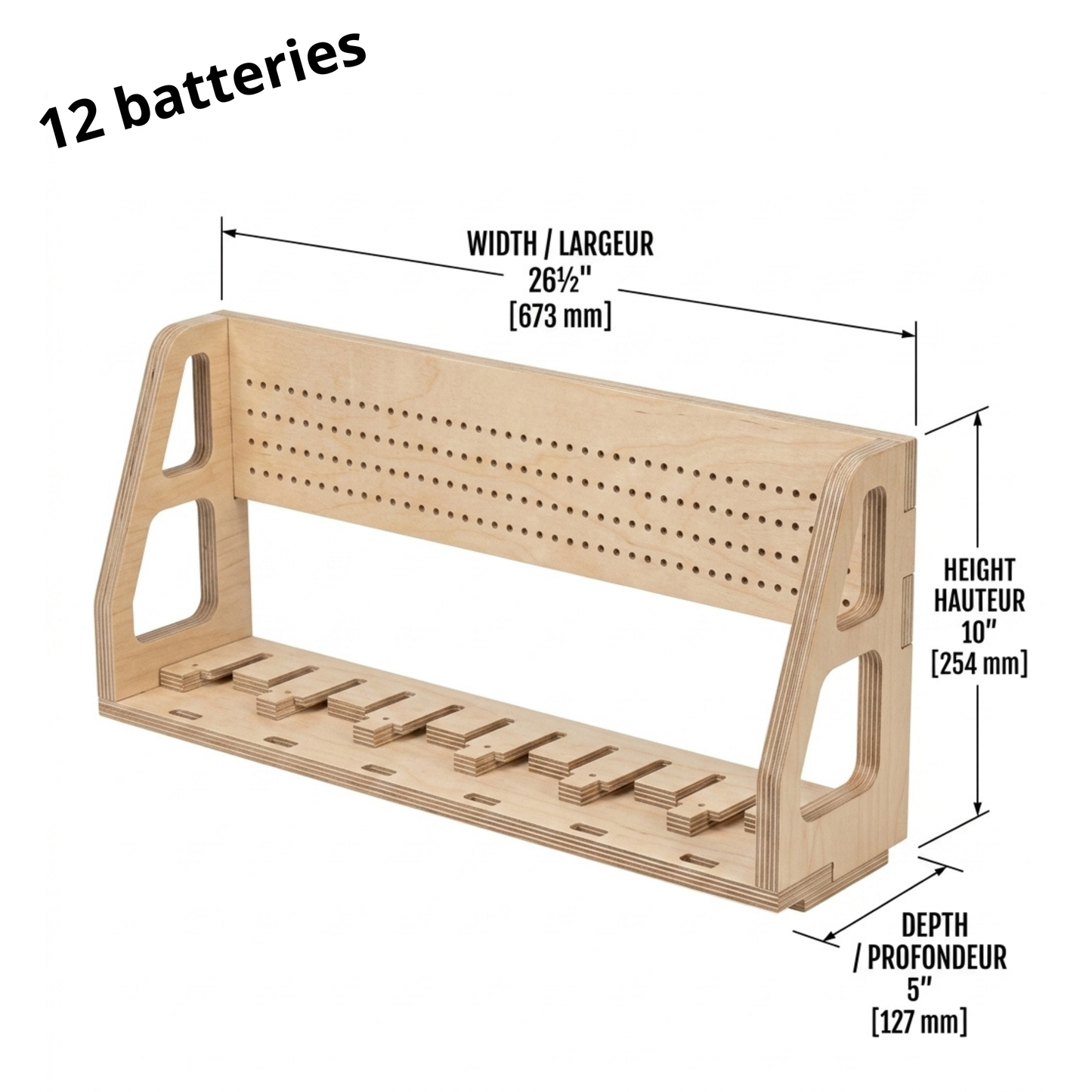 Station de recharge murale compatible Ridgid® — Contreplaqué de merisier | 8, 10 ou 12 batteries