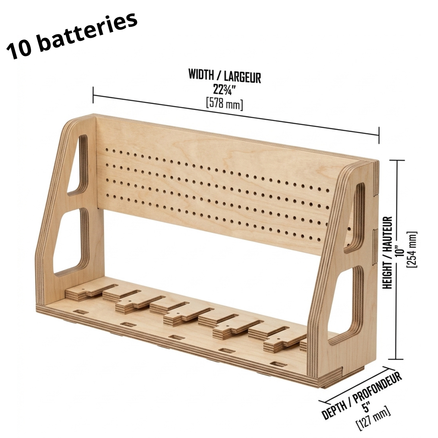 Station de recharge murale compatible Ridgid® — Contreplaqué de merisier | 8, 10 ou 12 batteries
