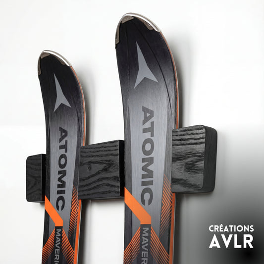 Support Mural à Plat pour Skis Alpins - Bois Franc Huilé