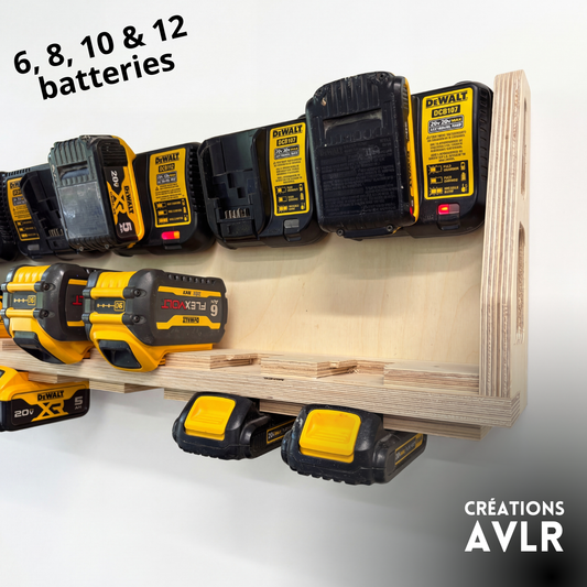 Station de recharge compatible DeWalt 20V/60V – 100% bois – Pour 6, 8, 10 ou 12 batteries