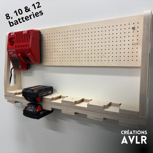 Station de recharge murale compatible Milwaukee® — 100% bois | 8, 10 ou 12 batteries