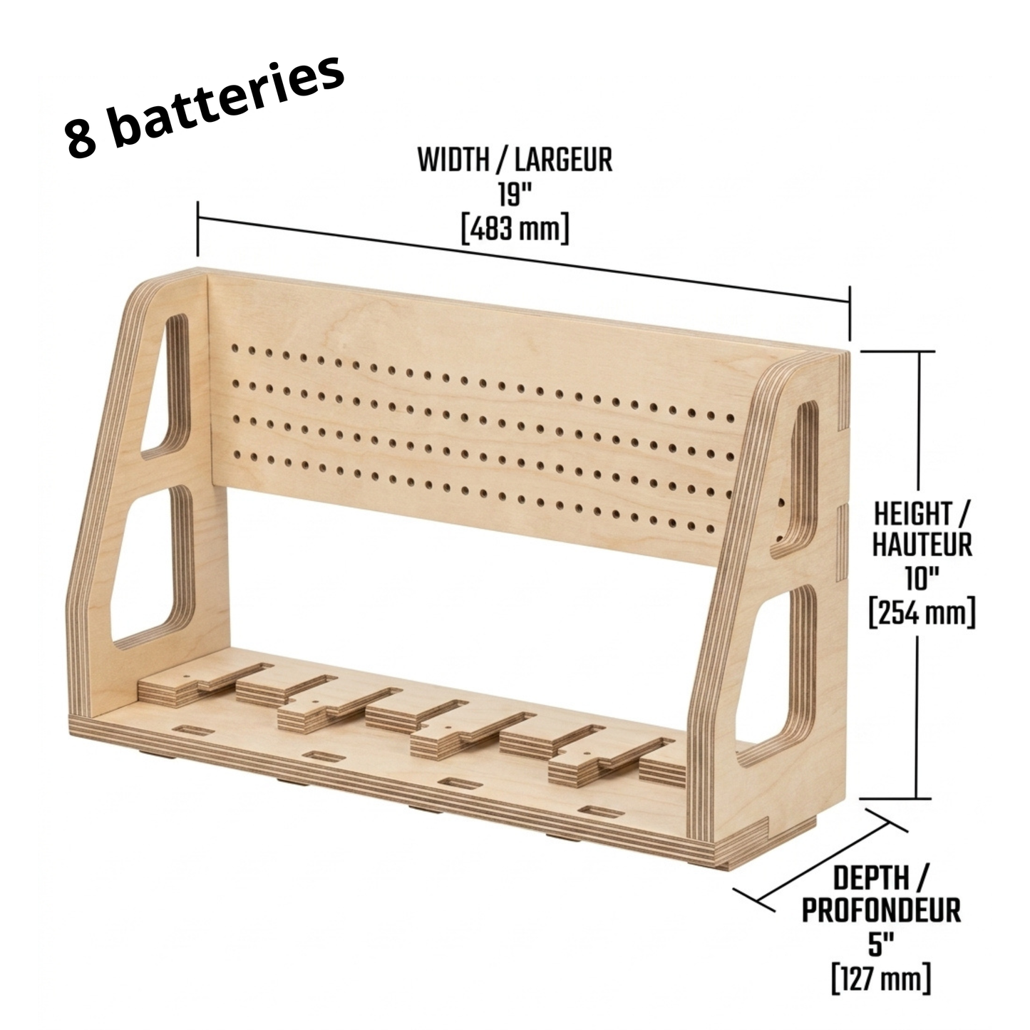 Station de recharge murale compatible Ridgid® — Contreplaqué de merisier | 8, 10 ou 12 batteries