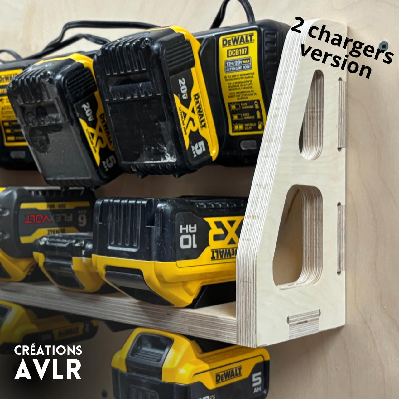 Wall-Mounted Battery Charging Station – Holds 2 Chargers & 6 Batteries (Dewalt compatible 20V/60V FlexVolt)