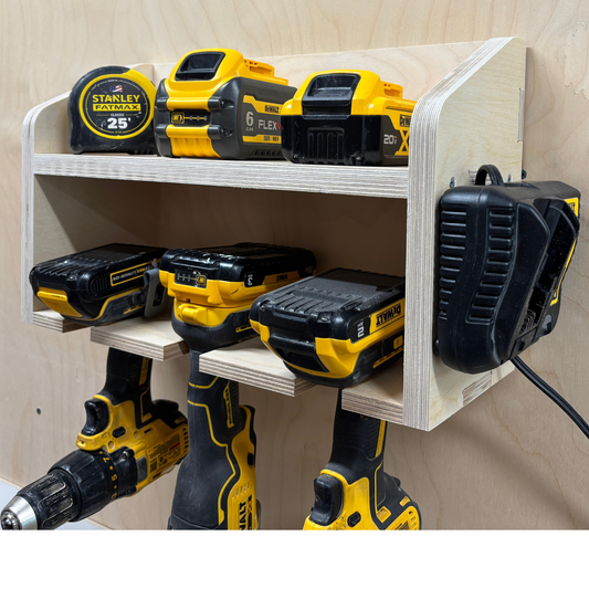 Support mural pour outils portatifs – Avec tablette et emplacements pour chargeurs (3, 4 ou 5 outils)