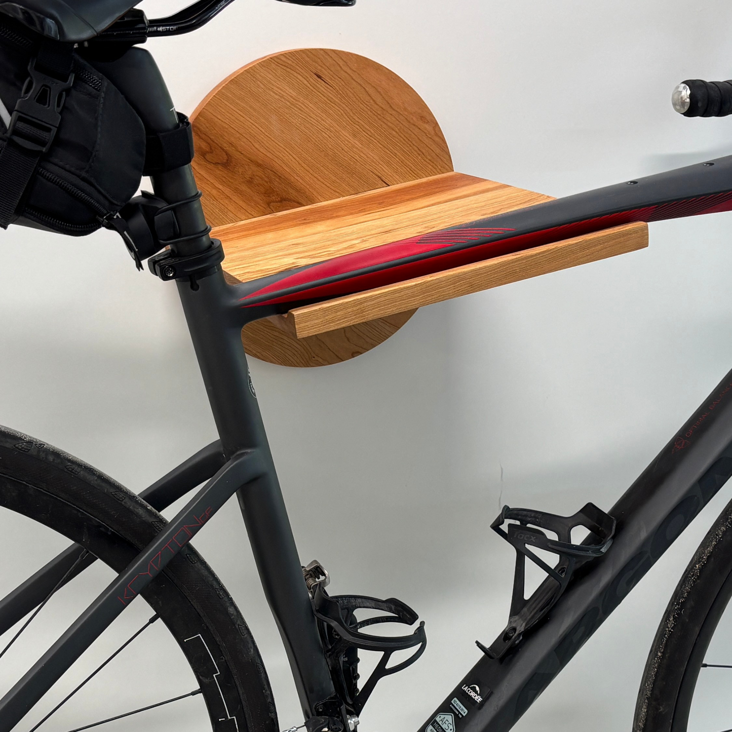 Wooden Bike Wall Mount with Shelf – Round Shape – Fits Handlebars up to 22" – 35 lb Capacity