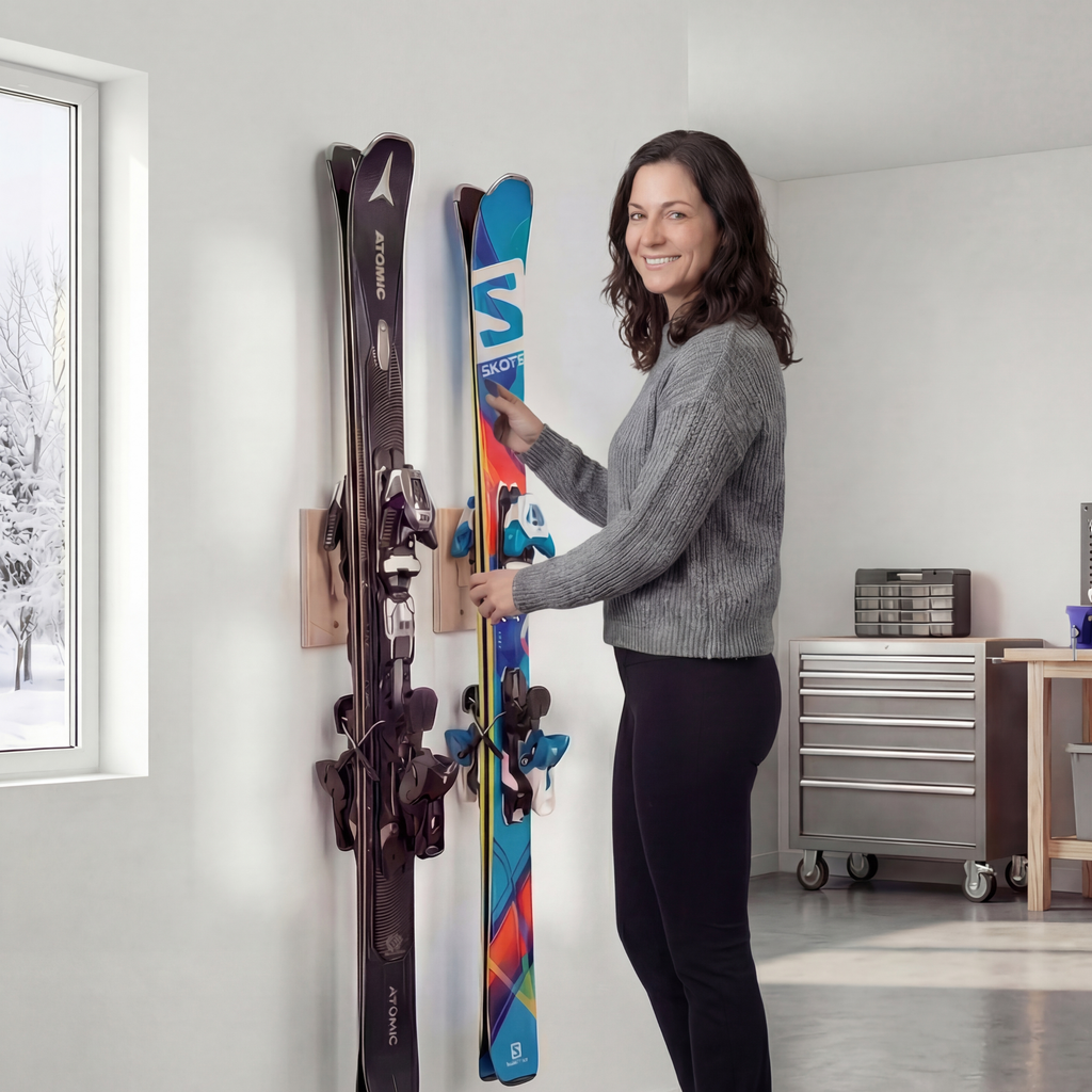 Support mural vertical pour skis, ultra-compact