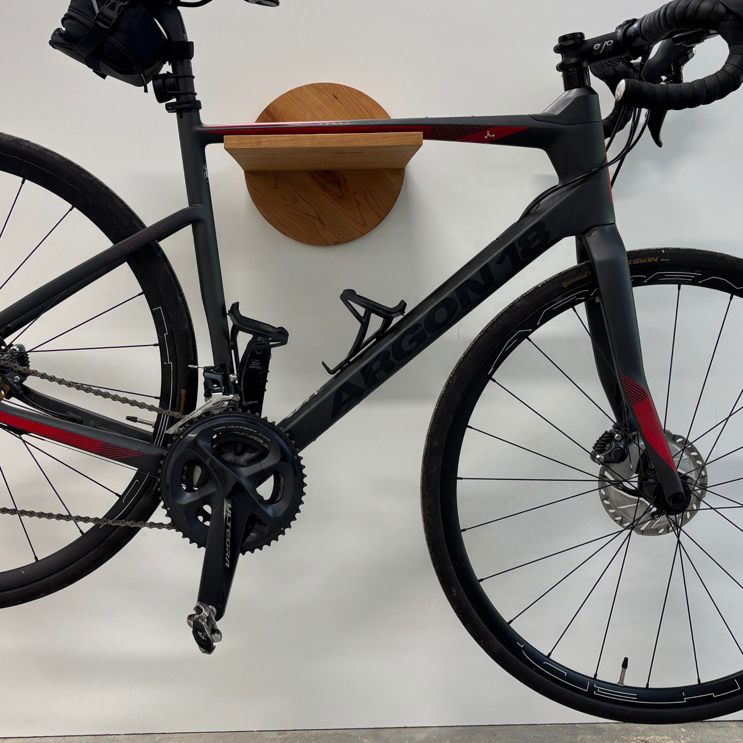 Wooden Bike Wall Mount with Shelf – Round Shape – Fits Handlebars up to 22" – 35 lb Capacity