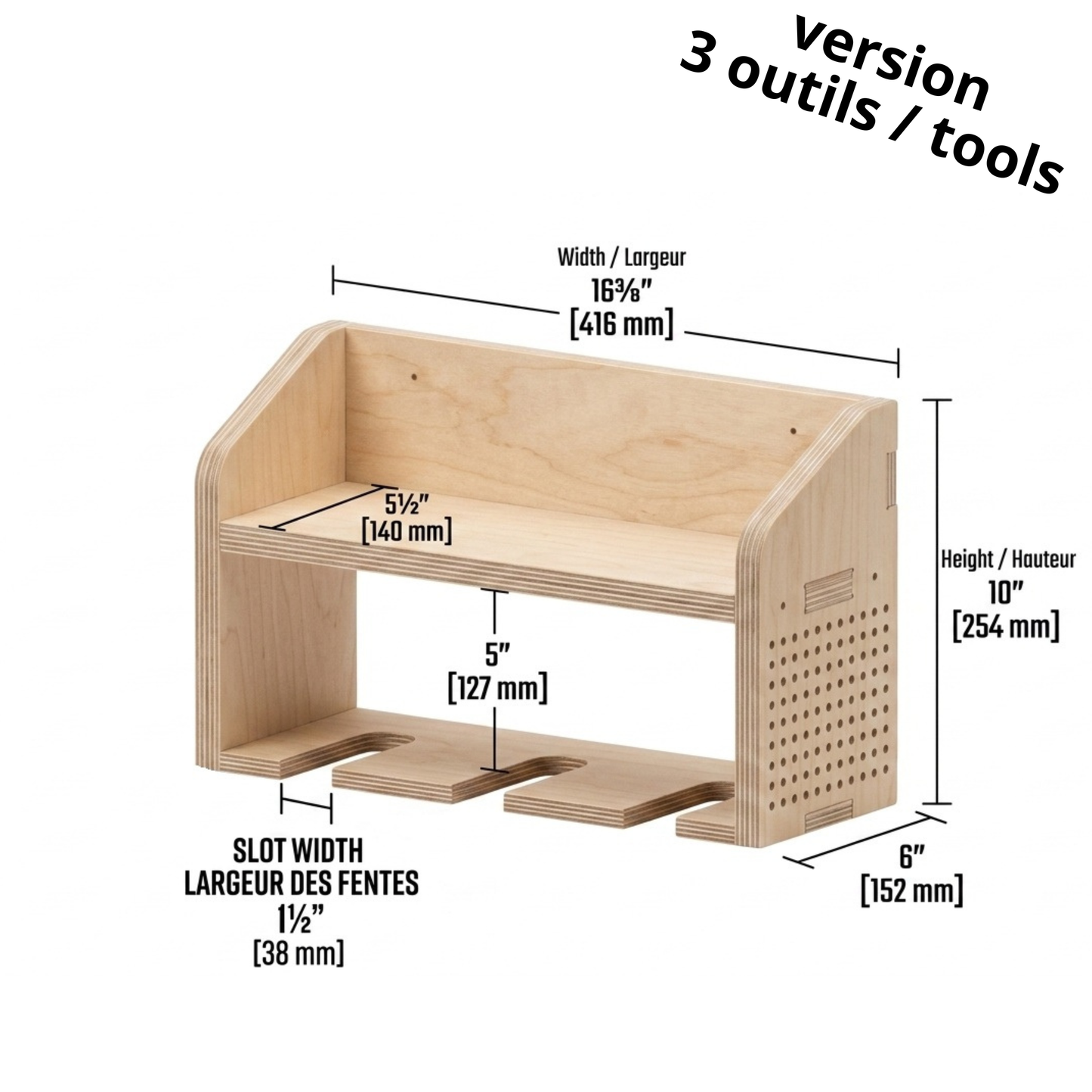 Support mural pour outils portatifs – Avec tablette et emplacements pour chargeurs (3, 4 ou 5 outils)