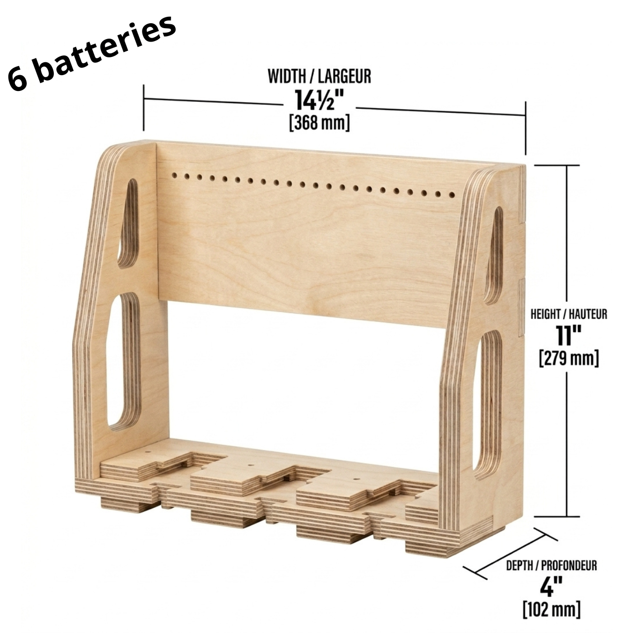 Station de recharge compatible DeWalt 20V/60V – 100% bois – Pour 6, 8, 10 ou 12 batteries