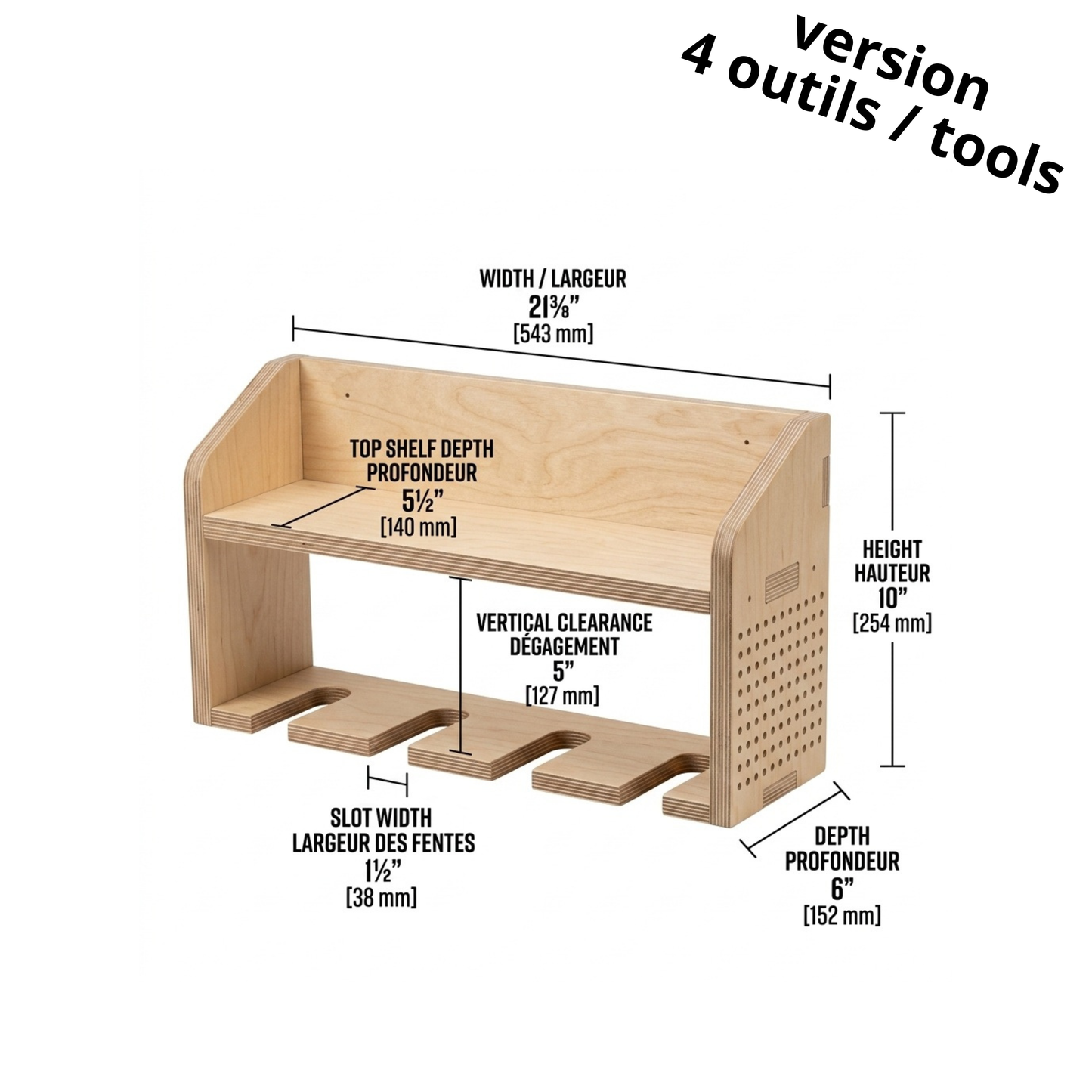 Support mural pour outils portatifs – Avec tablette et emplacements pour chargeurs (3, 4 ou 5 outils)