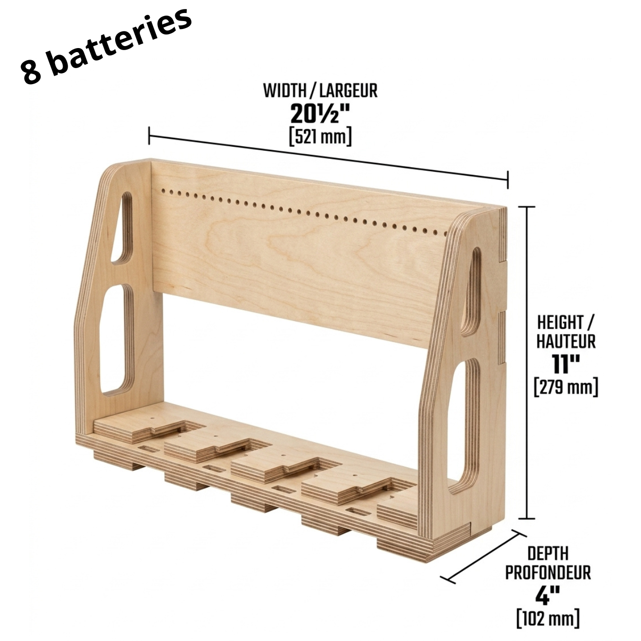 Station de recharge compatible DeWalt 20V/60V – 100% bois – Pour 6, 8, 10 ou 12 batteries