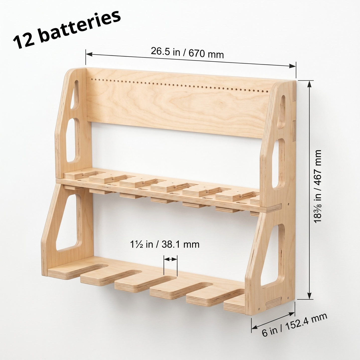 Station de recharge et support d'outils compatible DeWalt® - Contreplaqué de merisier pour 6, 8, 10 ou 12 batteries