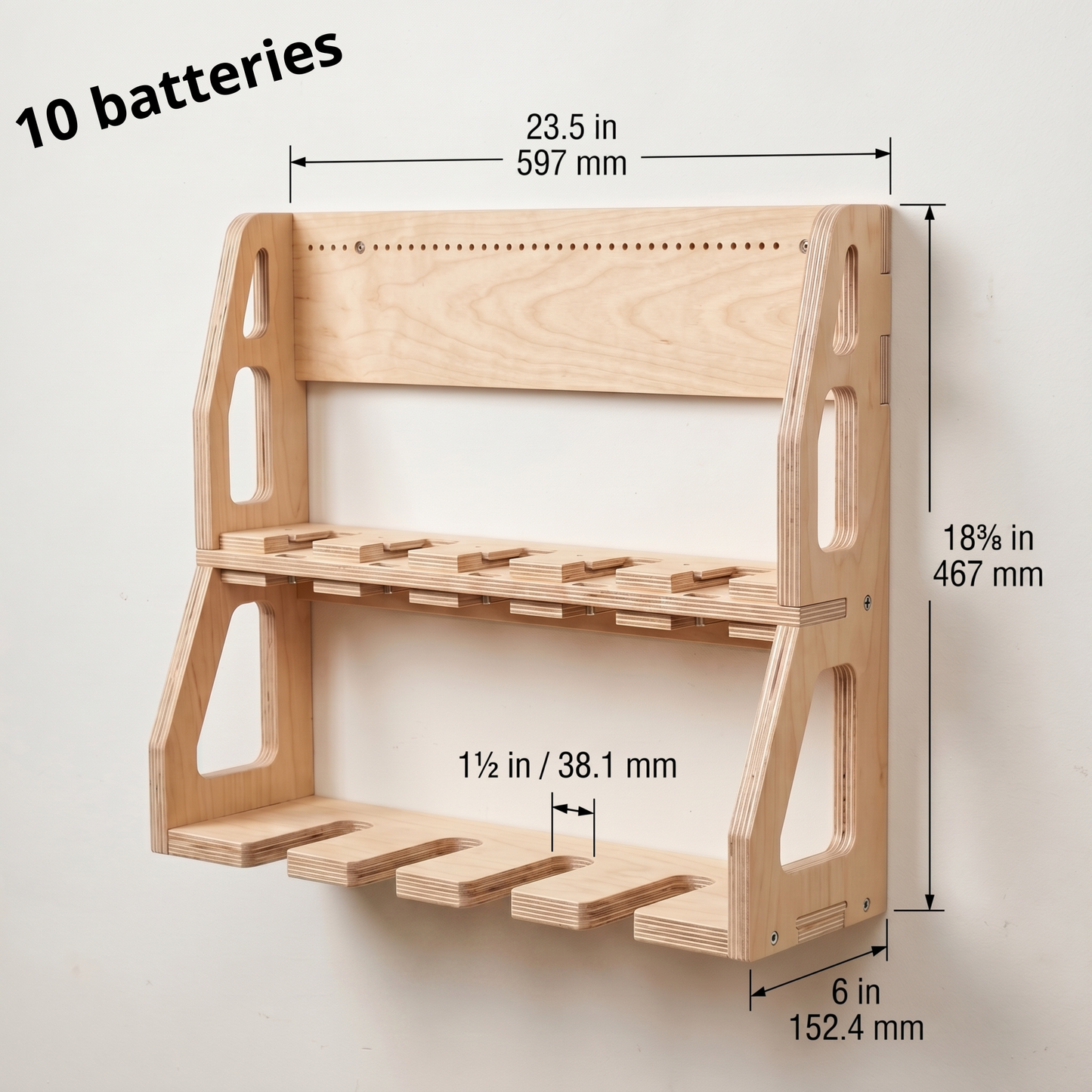 Station de recharge et support d'outils compatible DeWalt® - Contreplaqué de merisier pour 6, 8, 10 ou 12 batteries