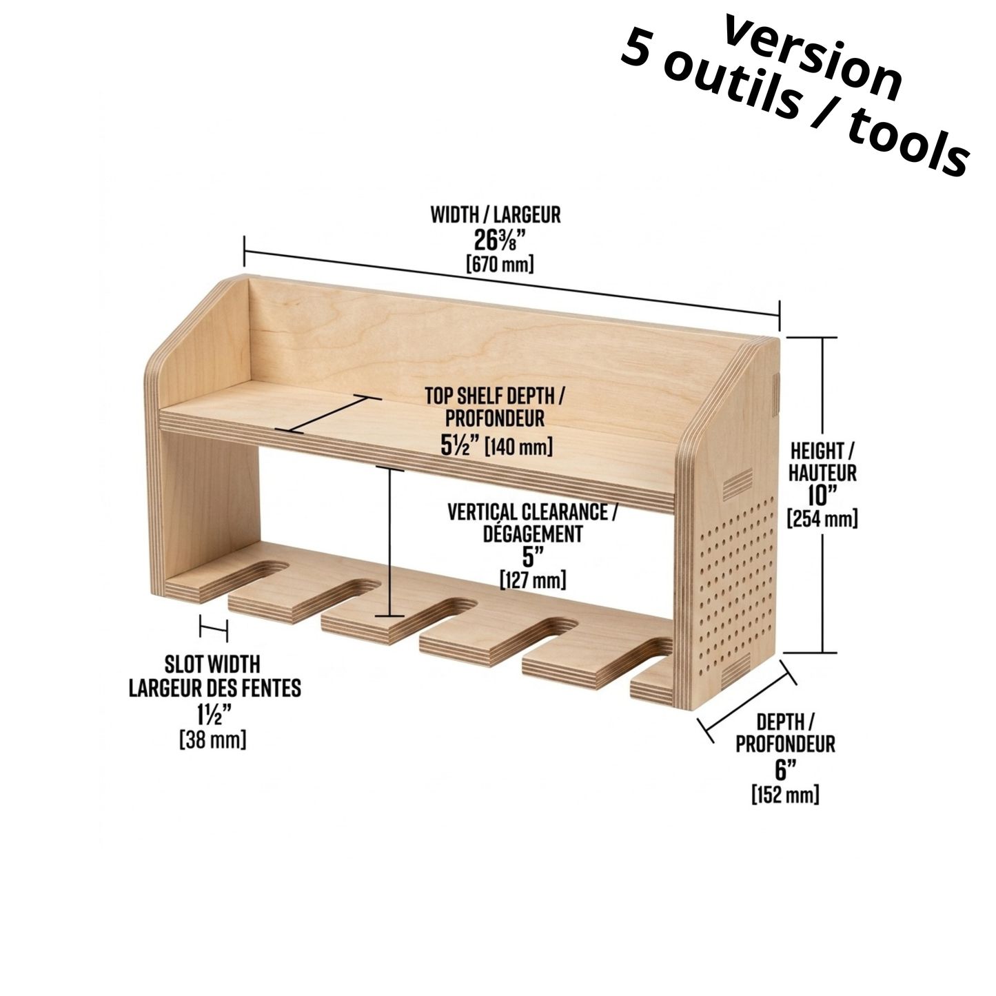 Support mural pour outils portatifs – Avec tablette et emplacements pour chargeurs (3, 4 ou 5 outils)