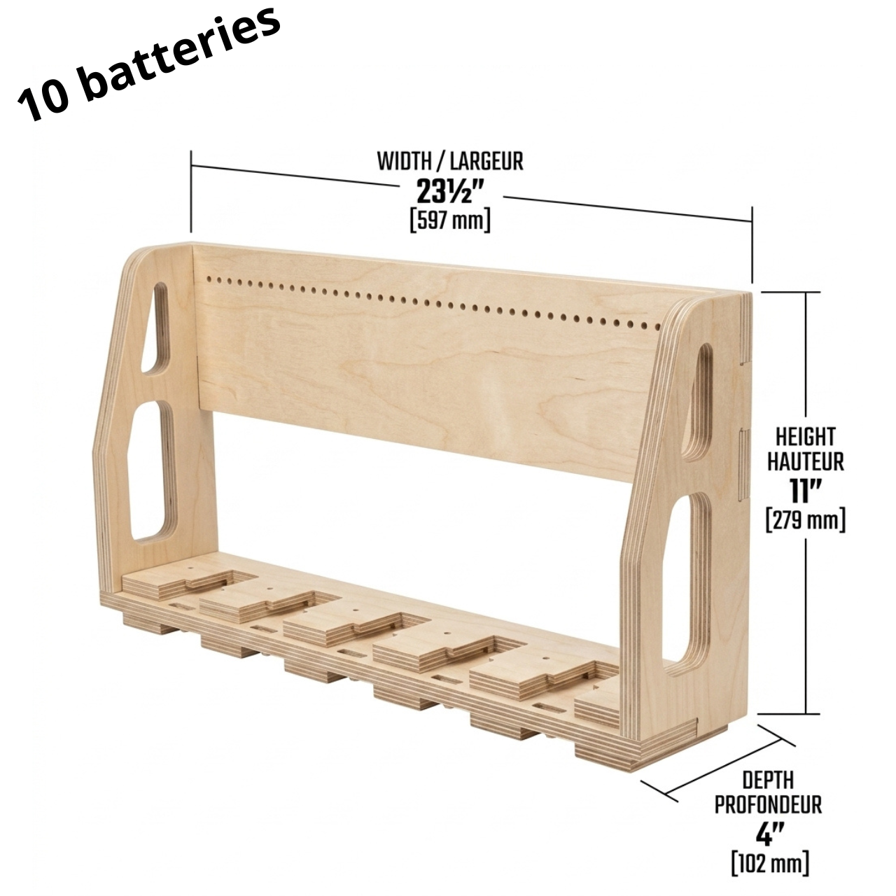 Station de recharge compatible DeWalt 20V/60V – 100% bois – Pour 6, 8, 10 ou 12 batteries