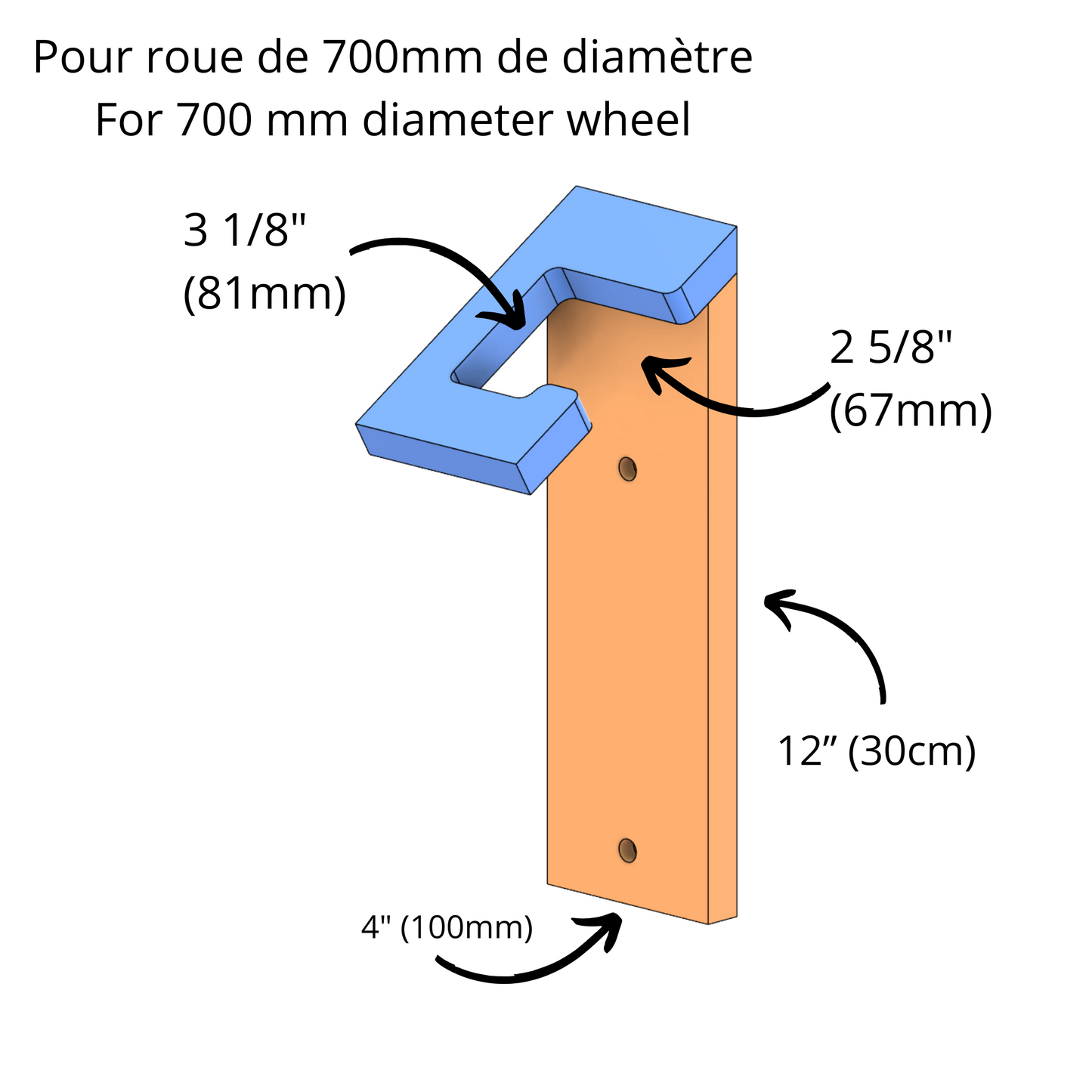 Support vélo mural vertical en bois – Érable ou frêne, huile naturelle ou noir opaque, pour roues 700 mm, montage facile avec vis fournies