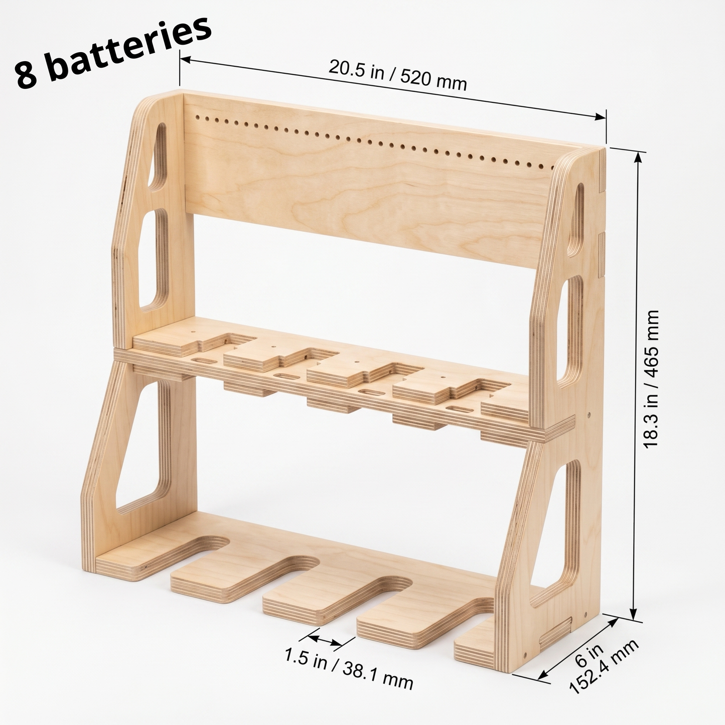 Station de recharge et support d'outils compatible DeWalt® - Contreplaqué de merisier pour 6, 8, 10 ou 12 batteries