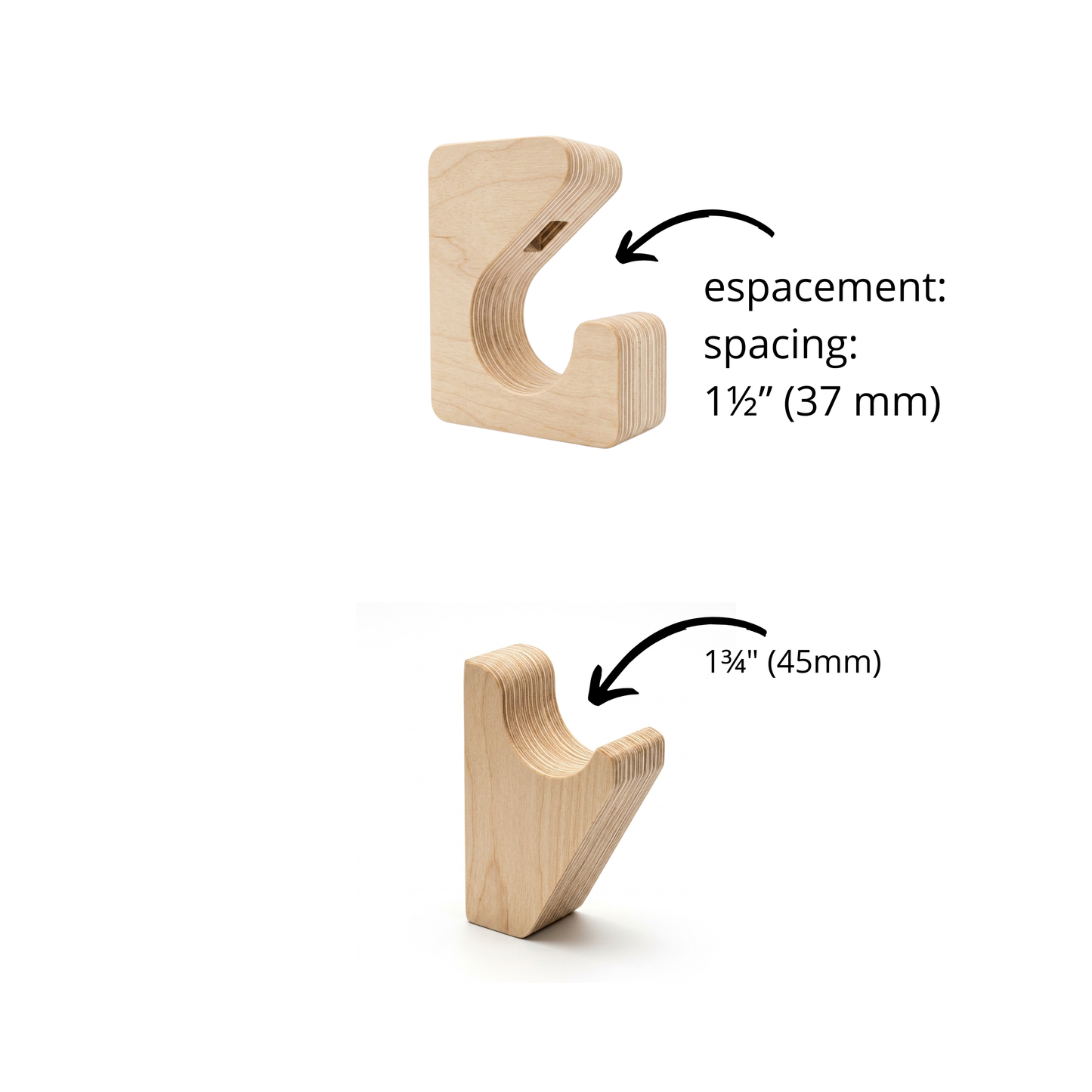 Soporte de pared para bicicleta de diseño – Madera maciza o contrachapado de cerezo, se sujeta por ruedas y cuadro, ángulo de 15–20°, tornillos y anclajes incluidos