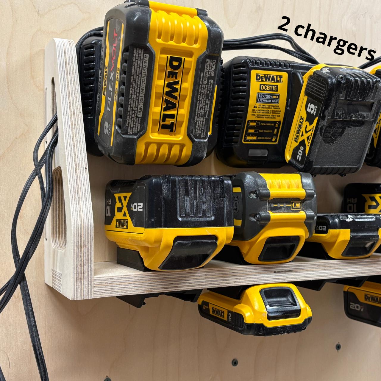 Wall-Mounted Battery Charging Station – Holds 2 Chargers & 6 Batteries (Dewalt compatible 20V/60V FlexVolt)